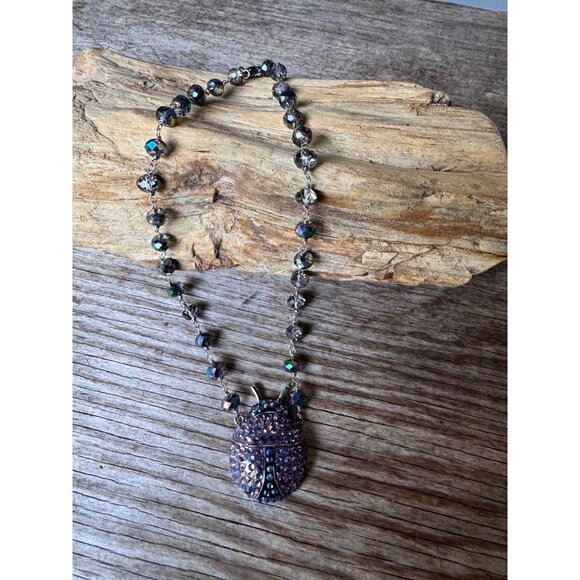 Kirks Folly Jewelry - Kirks Folly purple ladybug locket necklace AB crystal beaded chain with Box
